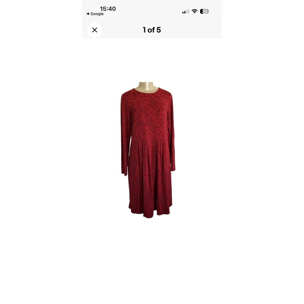 J Jill Wearever L Soft Shift Dress Floral Long Sleeve Midi Red Black Floral